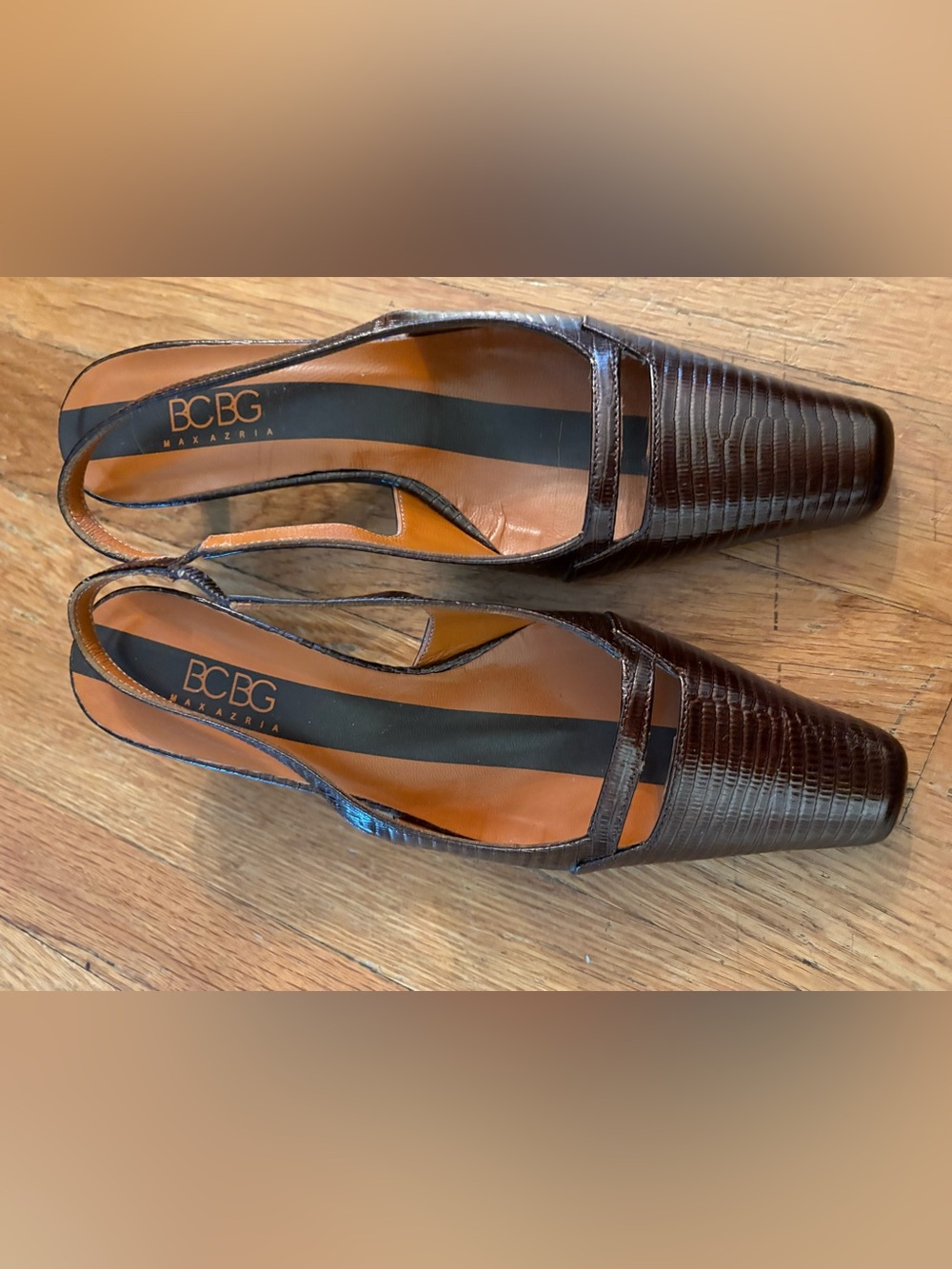 BCBG Dark Brown Textured Slingback Heels